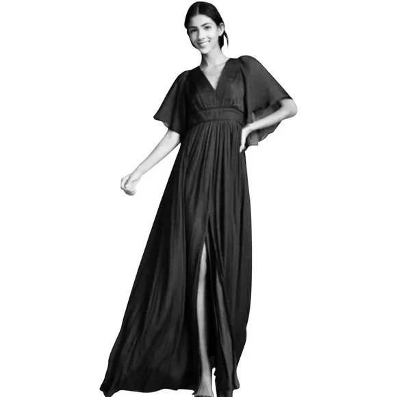 formal black and silver dresses Incredible Resort 1979 Halston Black Bias Cut Silk Jersey Dress w Front Cut  Out & No Back